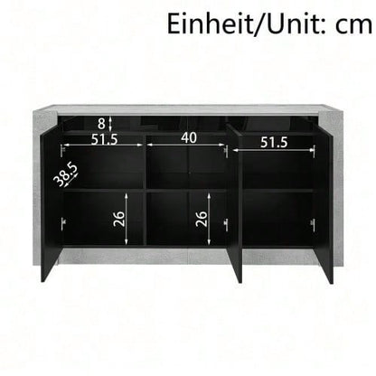 Sideboard, Hochglanz farblich passender Kabinett, griffloses Design, mit Dämpfungsscharnieren und verstellbaren Einlegeböden