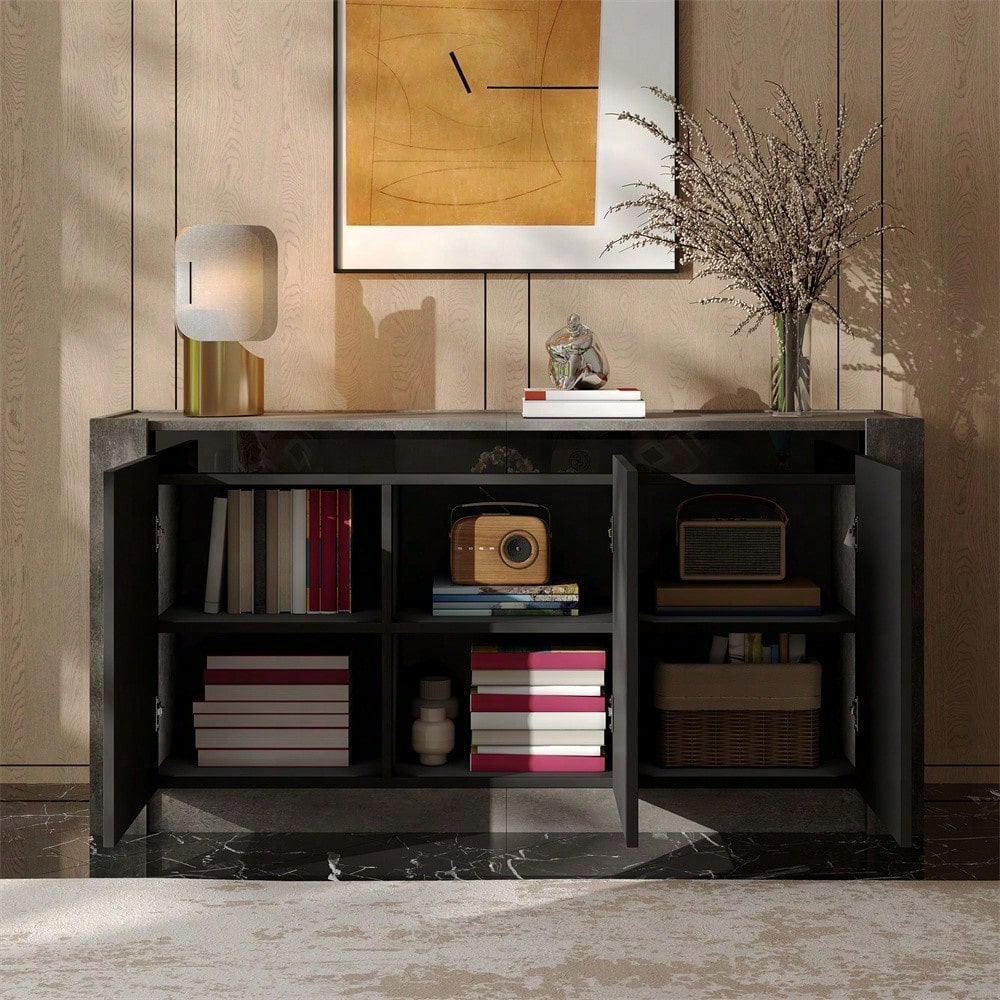 Sideboard, Hochglanz farblich passender Kabinett, griffloses Design, mit Dämpfungsscharnieren und verstellbaren Einlegeböden