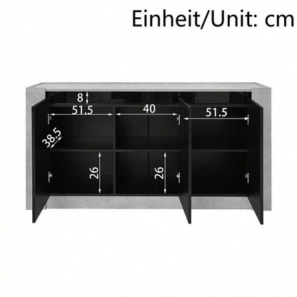 Sideboard, Hochglanz farblich passender Kabinett, griffloses Design, mit Dämpfungsscharnieren und verstellbaren Einlegeböden