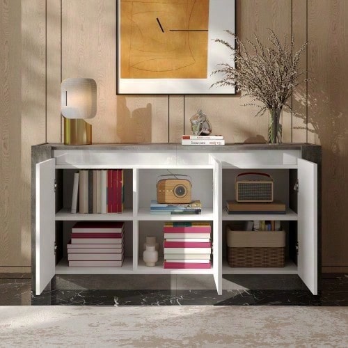Sideboard, Hochglanz farblich passender Kabinett, griffloses Design, mit Dämpfungsscharnieren und verstellbaren Einlegeböden