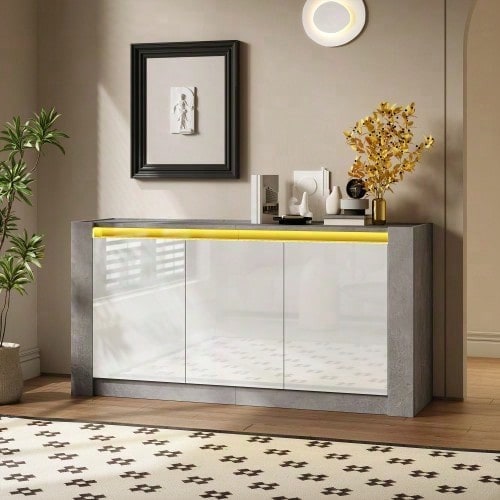 Sideboard, Hochglanz farblich passender Kabinett, griffloses Design, mit Dämpfungsscharnieren und verstellbaren Einlegeböden