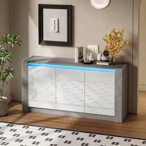 Sideboard, Hochglanz farblich passender Kabinett, griffloses Design, mit Dämpfungsscharnieren und verstellbaren Einlegeböden