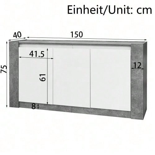 Sideboard, Hochglanz farblich passender Kabinett, griffloses Design, mit Dämpfungsscharnieren und verstellbaren Einlegeböden