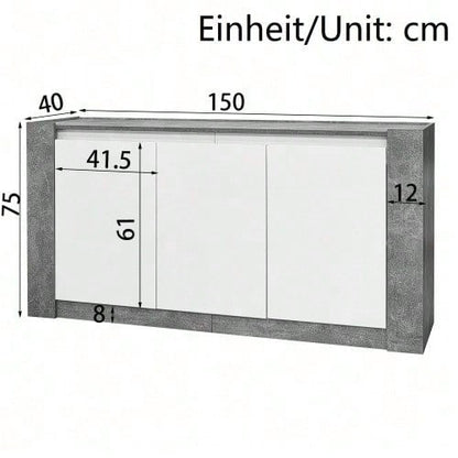 Sideboard, Hochglanz farblich passender Kabinett, griffloses Design, mit Dämpfungsscharnieren und verstellbaren Einlegeböden