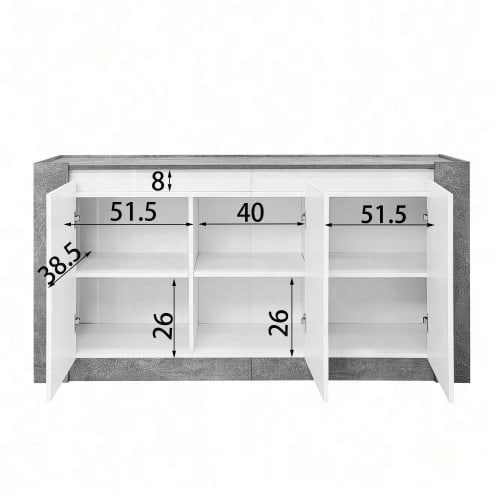 Sideboard, Hochglanz farblich passender Kabinett, griffloses Design, mit Dämpfungsscharnieren und verstellbaren Einlegeböden