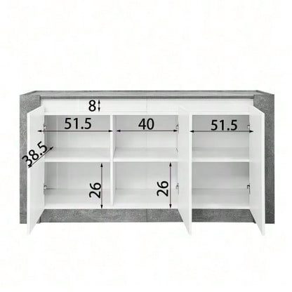 Sideboard, Hochglanz farblich passender Kabinett, griffloses Design, mit Dämpfungsscharnieren und verstellbaren Einlegeböden
