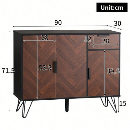 Moderner Aufbewahrungsschrank, Sideboard in Schwarz und Holzoptik mit Schublade und höhenverstellbaren Einlegeböden (90 x 30 x 71,5 cm)