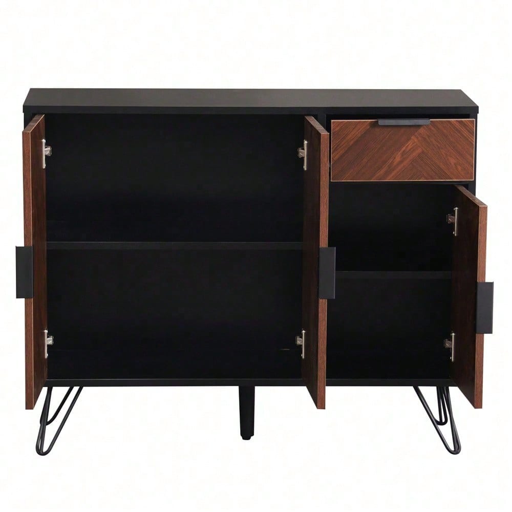 Moderner Aufbewahrungsschrank, Sideboard in Schwarz und Holzoptik mit Schublade und höhenverstellbaren Einlegeböden (90 x 30 x 71,5 cm)