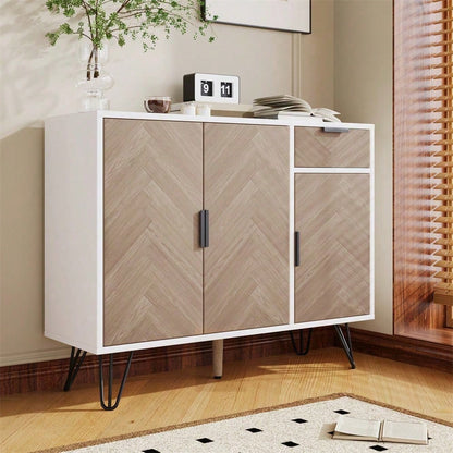 Moderner Aufbewahrungsschrank, Sideboard in Schwarz und Holzoptik mit Schublade und höhenverstellbaren Einlegeböden (90 x 30 x 71,5 cm)