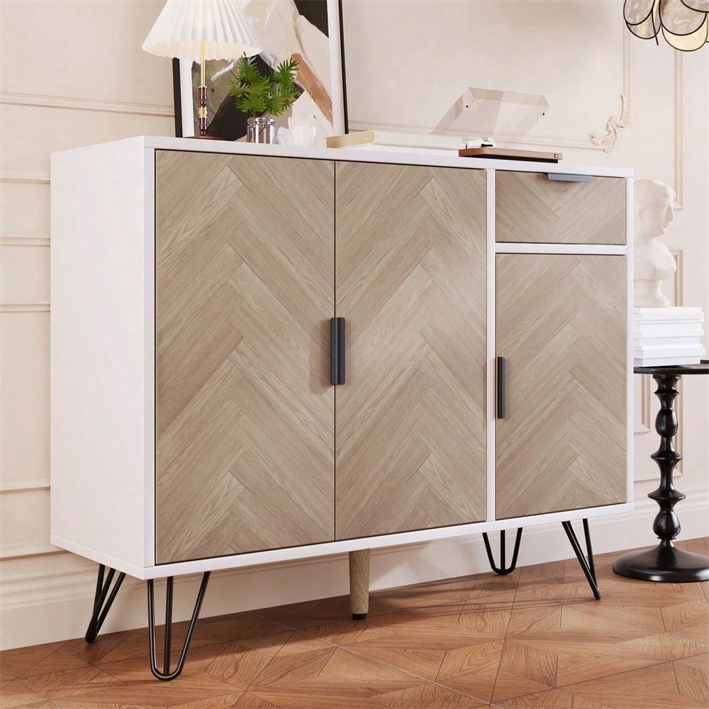 Moderner Aufbewahrungsschrank, Sideboard in Schwarz und Holzoptik mit Schublade und höhenverstellbaren Einlegeböden (90 x 30 x 71,5 cm)