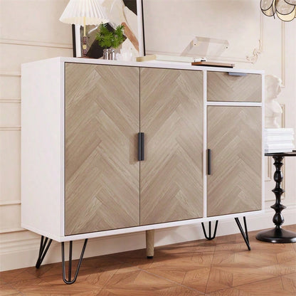 Moderner Aufbewahrungsschrank, Sideboard in Schwarz und Holzoptik mit Schublade und höhenverstellbaren Einlegeböden (90 x 30 x 71,5 cm)