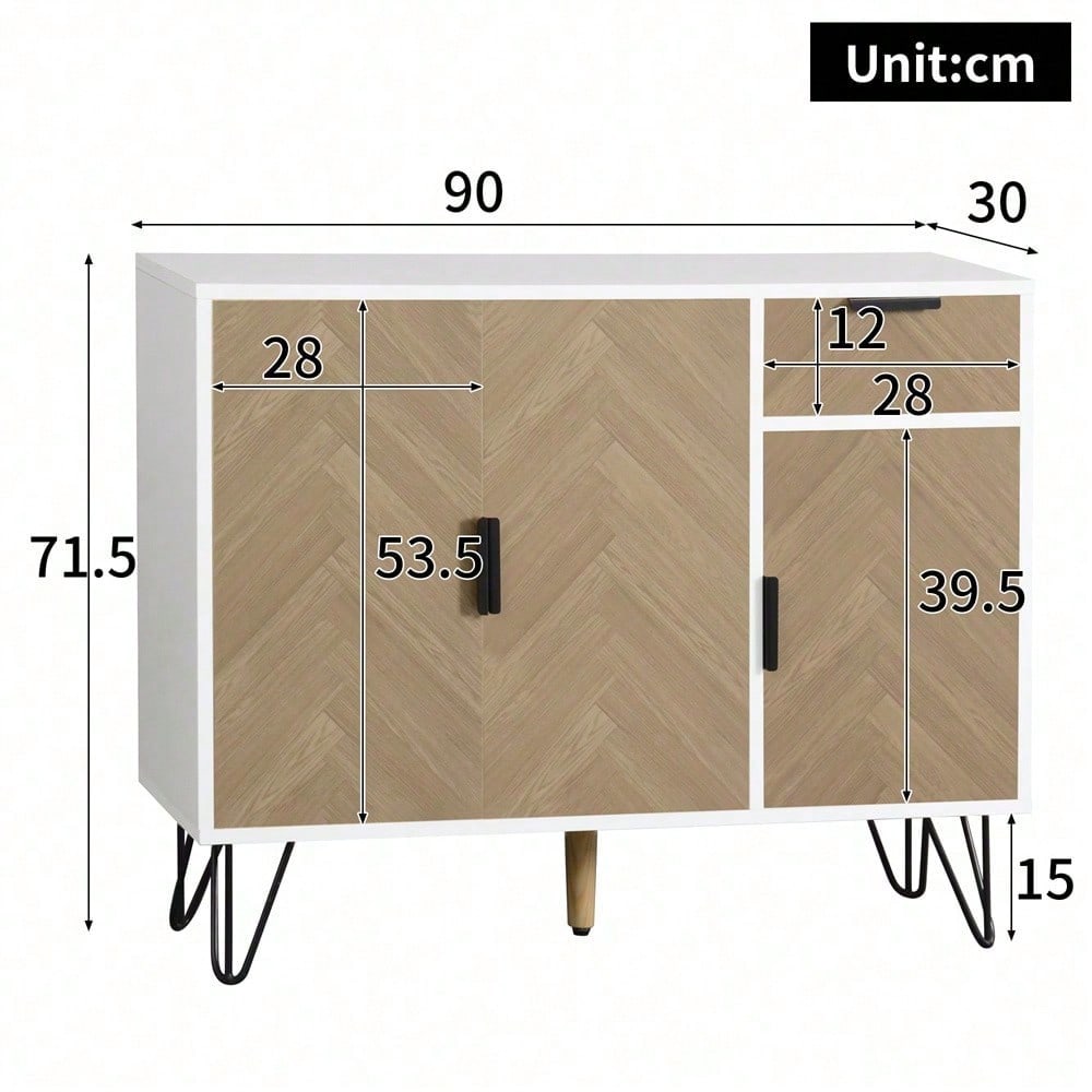 Moderner Aufbewahrungsschrank, Sideboard in Schwarz und Holzoptik mit Schublade und höhenverstellbaren Einlegeböden (90 x 30 x 71,5 cm)