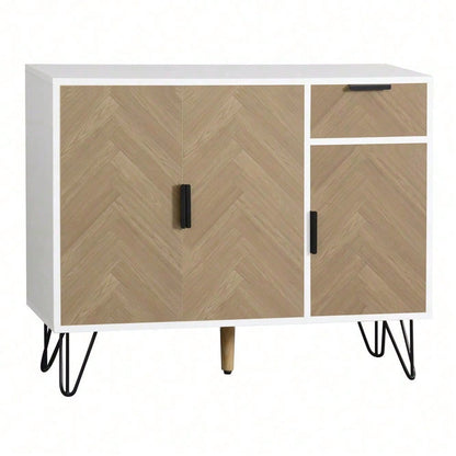 Moderner Aufbewahrungsschrank, Sideboard in Schwarz und Holzoptik mit Schublade und höhenverstellbaren Einlegeböden (90 x 30 x 71,5 cm)