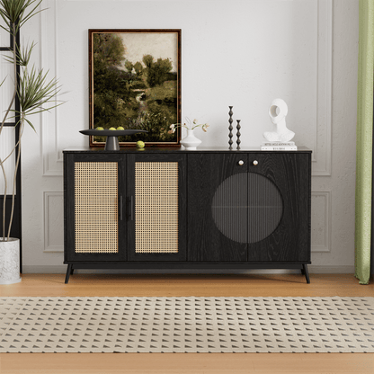 Sideboard mit Glastüren aus Rattan, halbrunde Tür, hochwertige Aufbewahrungsmöbel