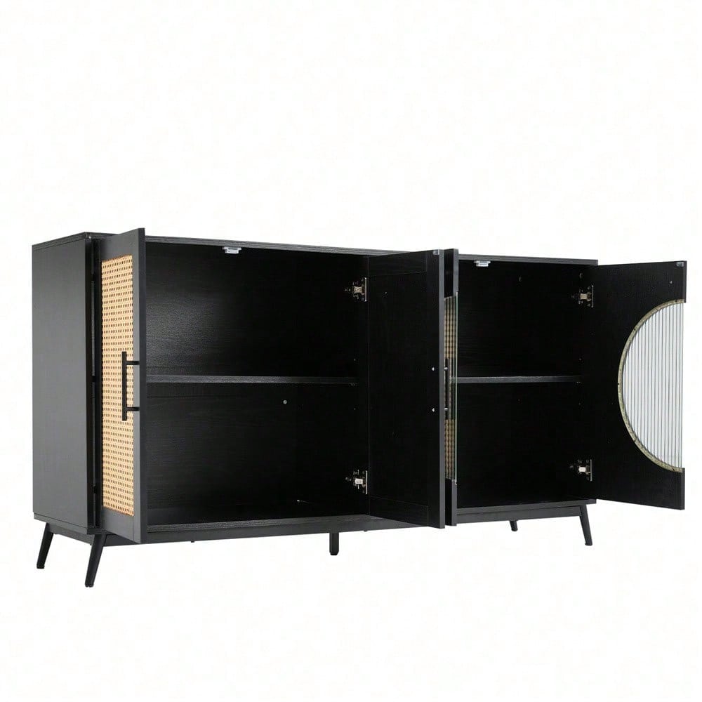 Sideboard mit Glastüren aus Rattan, halbrunde Tür, hochwertige Aufbewahrungsmöbel