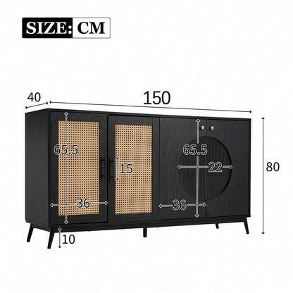 Sideboard mit Glastüren aus Rattan, halbrunde Tür, hochwertige Aufbewahrungsmöbel