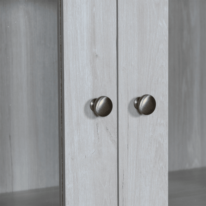 Moderner Highboard Schrank 80x34x171 cm – Holzoptik mit Glastüren, 3 Schubladen & Kupfergriffen – Stilvoller Stauraum für Wohnzimmer, Büro & Flur