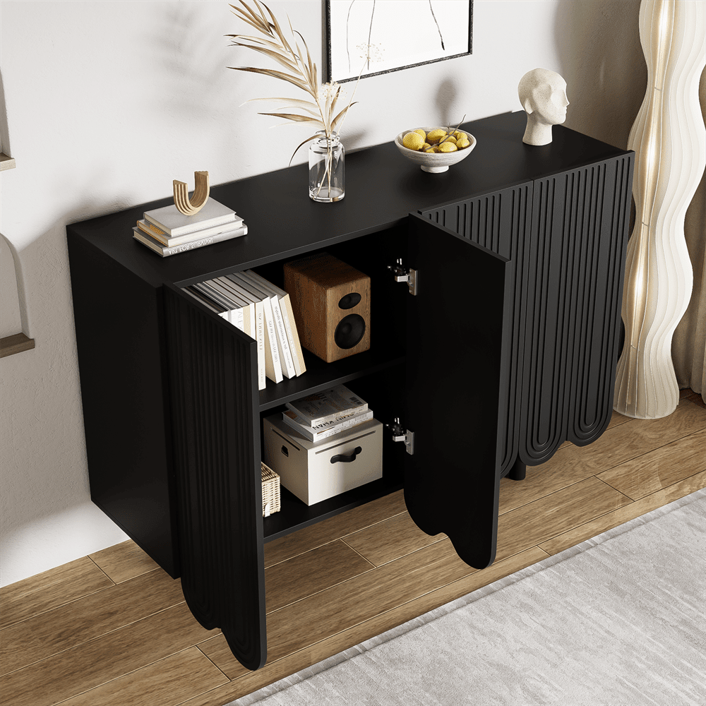 Sideboard, tropfenförmiges Sideboard mit geformten Türen und Pufferscharnier