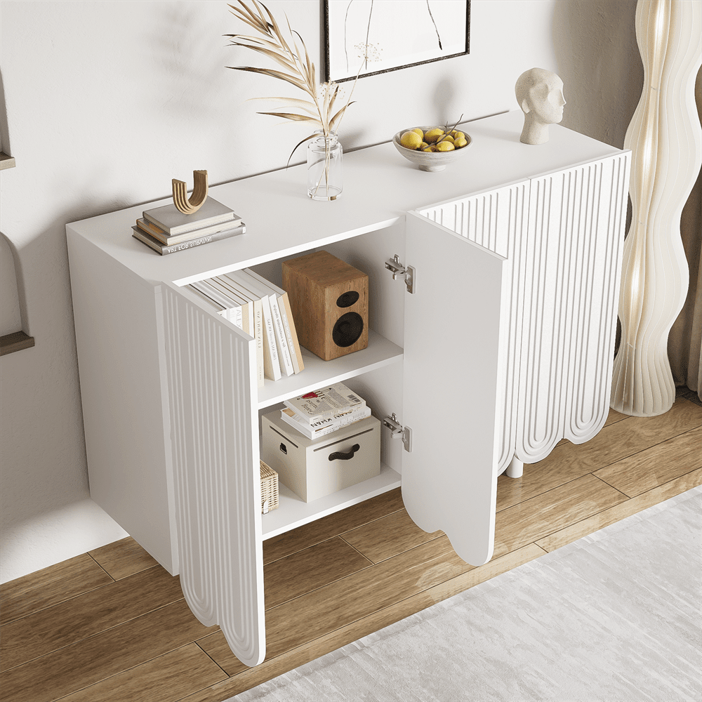 Sideboard, tropfenförmiges Sideboard mit geformten Türen und Pufferscharnier