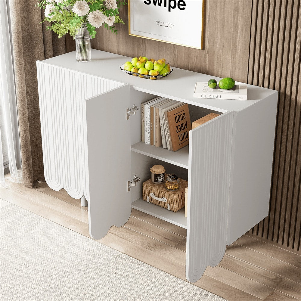 Sideboard, tropfenförmiges Sideboard mit geformten Türen und Pufferscharnier