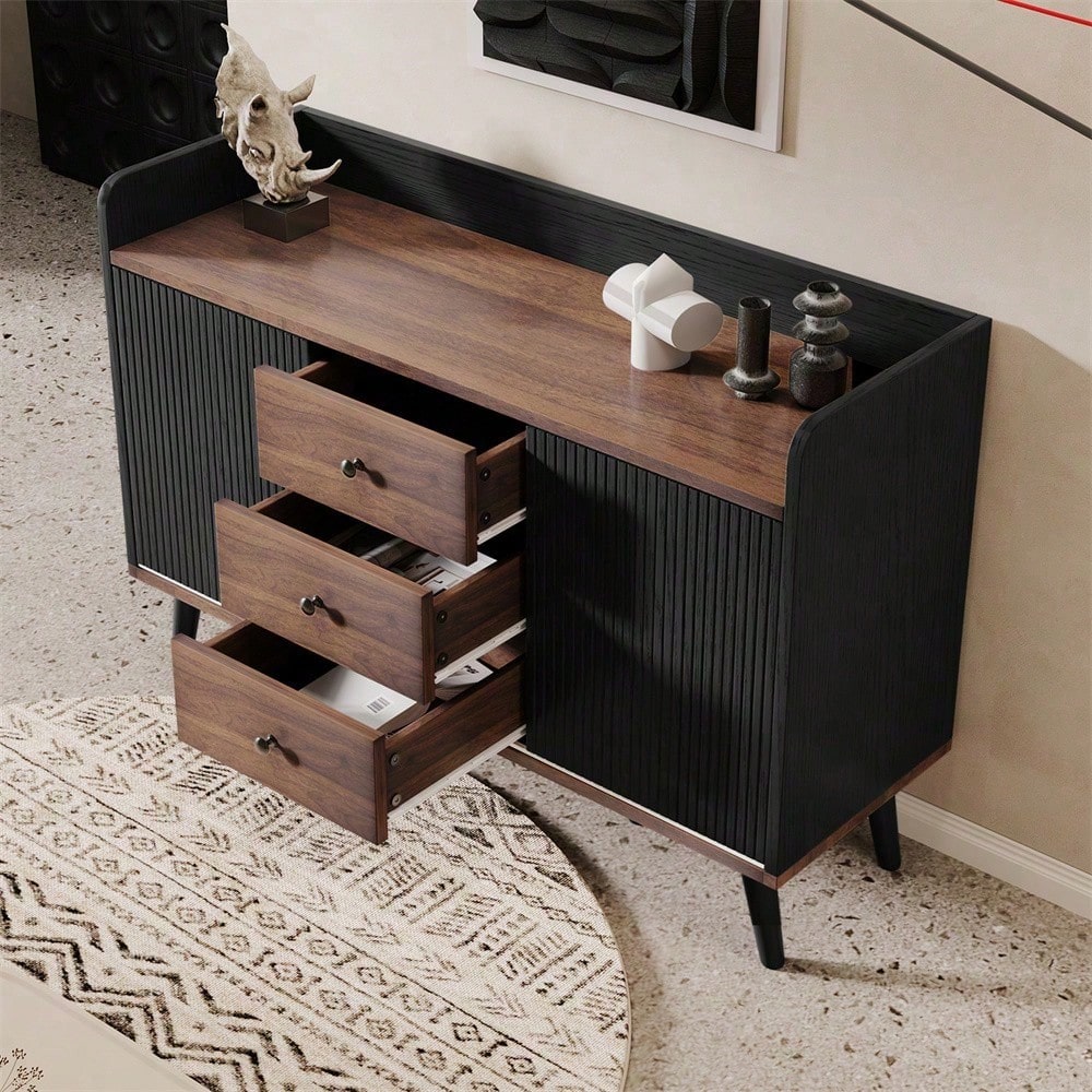 Sideboard mit drei Schubladen, exquisite Maserung. Sideboard für Schlafzimmer und Wohnzimmer, Moderne Holzfarbe-Sideboard mit Stauraumregalen. H80/L117,5/T40 cm