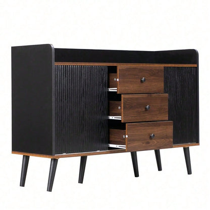Sideboard mit drei Schubladen, exquisite Maserung. Sideboard für Schlafzimmer und Wohnzimmer, Moderne Holzfarbe-Sideboard mit Stauraumregalen. H80/L117,5/T40 cm