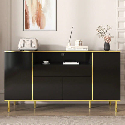 Sideboard, hochglänzende schwarze Kommode mit 1 Schublade, Kommode, Schlafzimmerkommode, hochglänzendes schwarzes Sideboard – B150/T40/H80cm