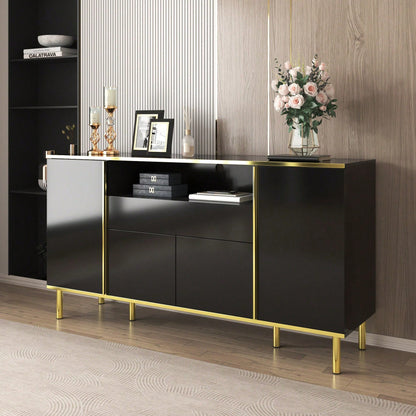 Sideboard, hochglänzende schwarze Kommode mit 1 Schublade, Kommode, Schlafzimmerkommode, hochglänzendes schwarzes Sideboard – B150/T40/H80cm