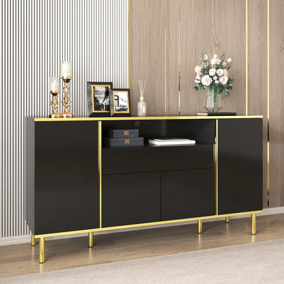 Sideboard, hochglänzende schwarze Kommode mit 1 Schublade, Kommode, Schlafzimmerkommode, hochglänzendes schwarzes Sideboard – B150/T40/H80cm