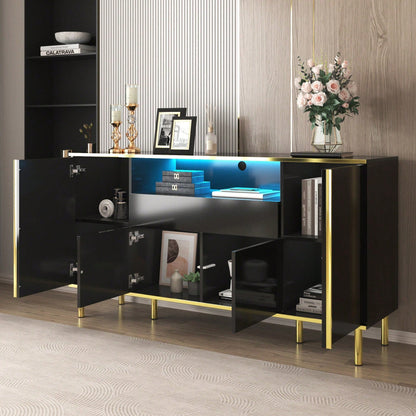 Sideboard, hochglänzende schwarze Kommode mit 1 Schublade, Kommode, Schlafzimmerkommode, hochglänzendes schwarzes Sideboard – B150/T40/H80cm