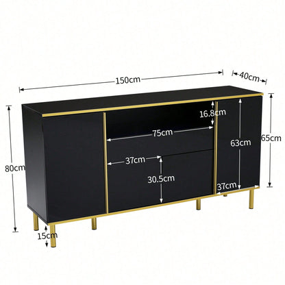 Sideboard, hochglänzende schwarze Kommode mit 1 Schublade, Kommode, Schlafzimmerkommode, hochglänzendes schwarzes Sideboard – B150/T40/H80cm