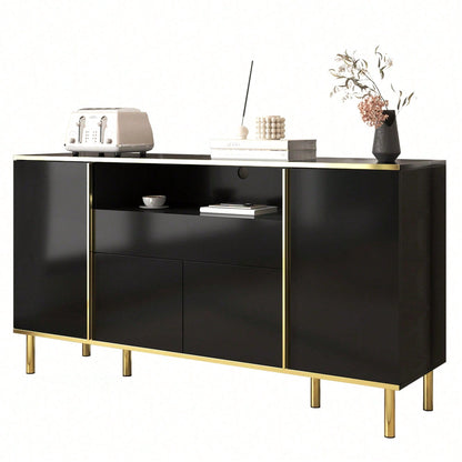 Sideboard, hochglänzende schwarze Kommode mit 1 Schublade, Kommode, Schlafzimmerkommode, hochglänzendes schwarzes Sideboard – B150/T40/H80cm