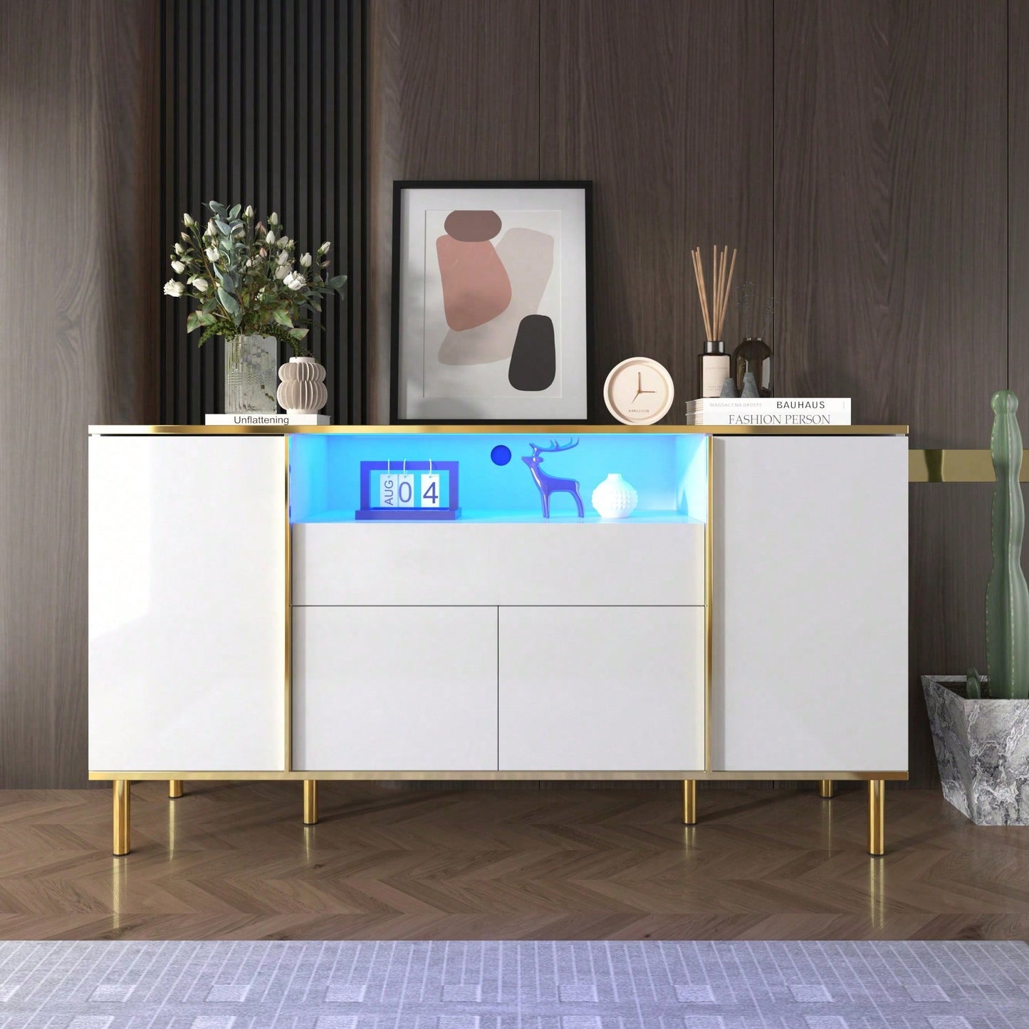Sideboard, hochglänzende schwarze Kommode mit 1 Schublade, Kommode, Schlafzimmerkommode, hochglänzendes schwarzes Sideboard – B150/T40/H80cm