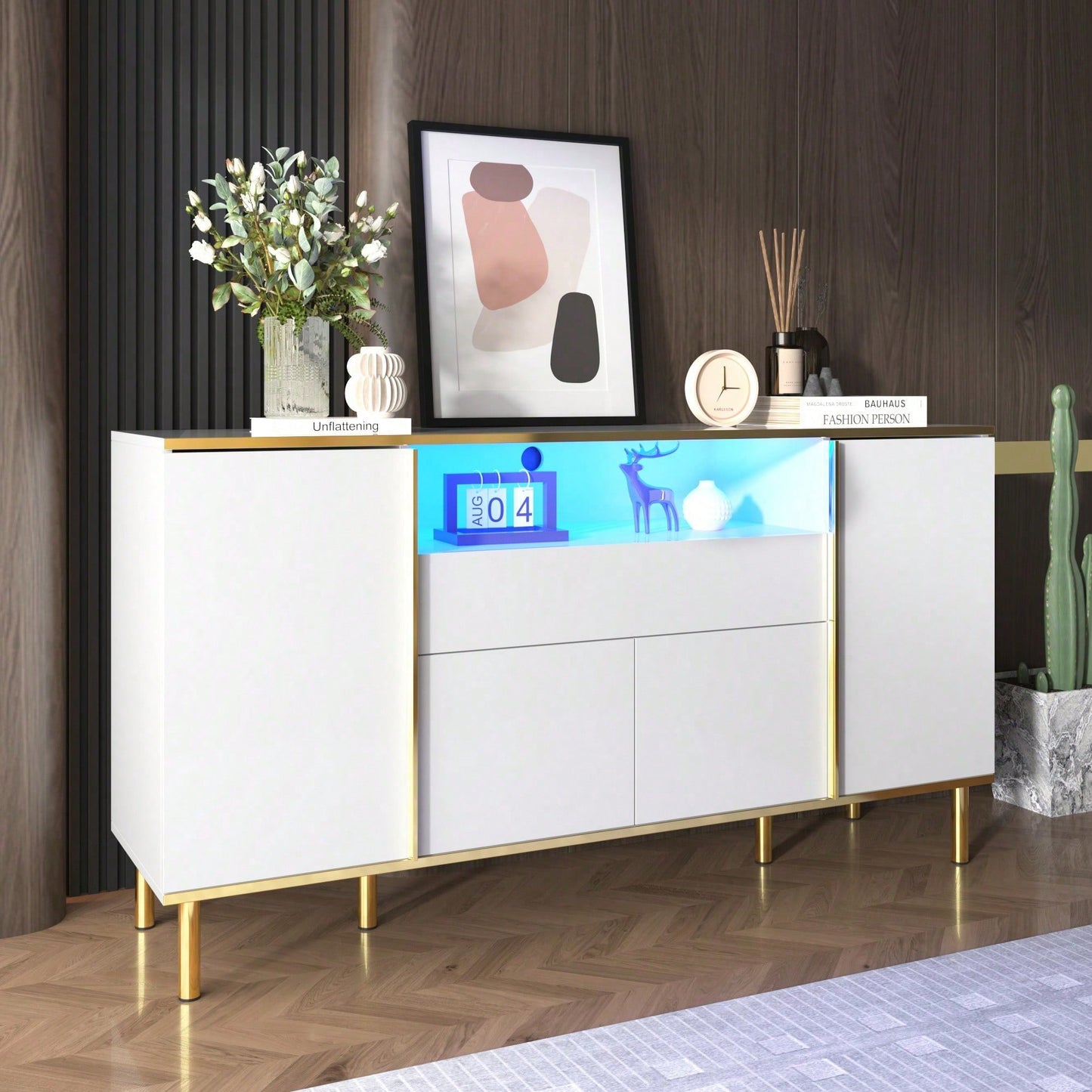 Sideboard, hochglänzende schwarze Kommode mit 1 Schublade, Kommode, Schlafzimmerkommode, hochglänzendes schwarzes Sideboard – B150/T40/H80cm