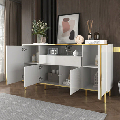 Sideboard, hochglänzende schwarze Kommode mit 1 Schublade, Kommode, Schlafzimmerkommode, hochglänzendes schwarzes Sideboard – B150/T40/H80cm