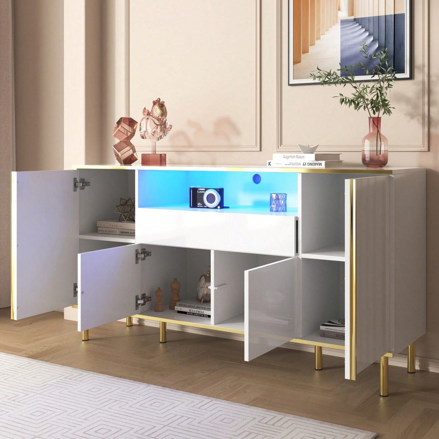 Sideboard, hochglänzende schwarze Kommode mit 1 Schublade, Kommode, Schlafzimmerkommode, hochglänzendes schwarzes Sideboard – B150/T40/H80cm