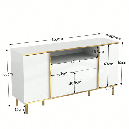 Sideboard, hochglänzende schwarze Kommode mit 1 Schublade, Kommode, Schlafzimmerkommode, hochglänzendes schwarzes Sideboard – B150/T40/H80cm