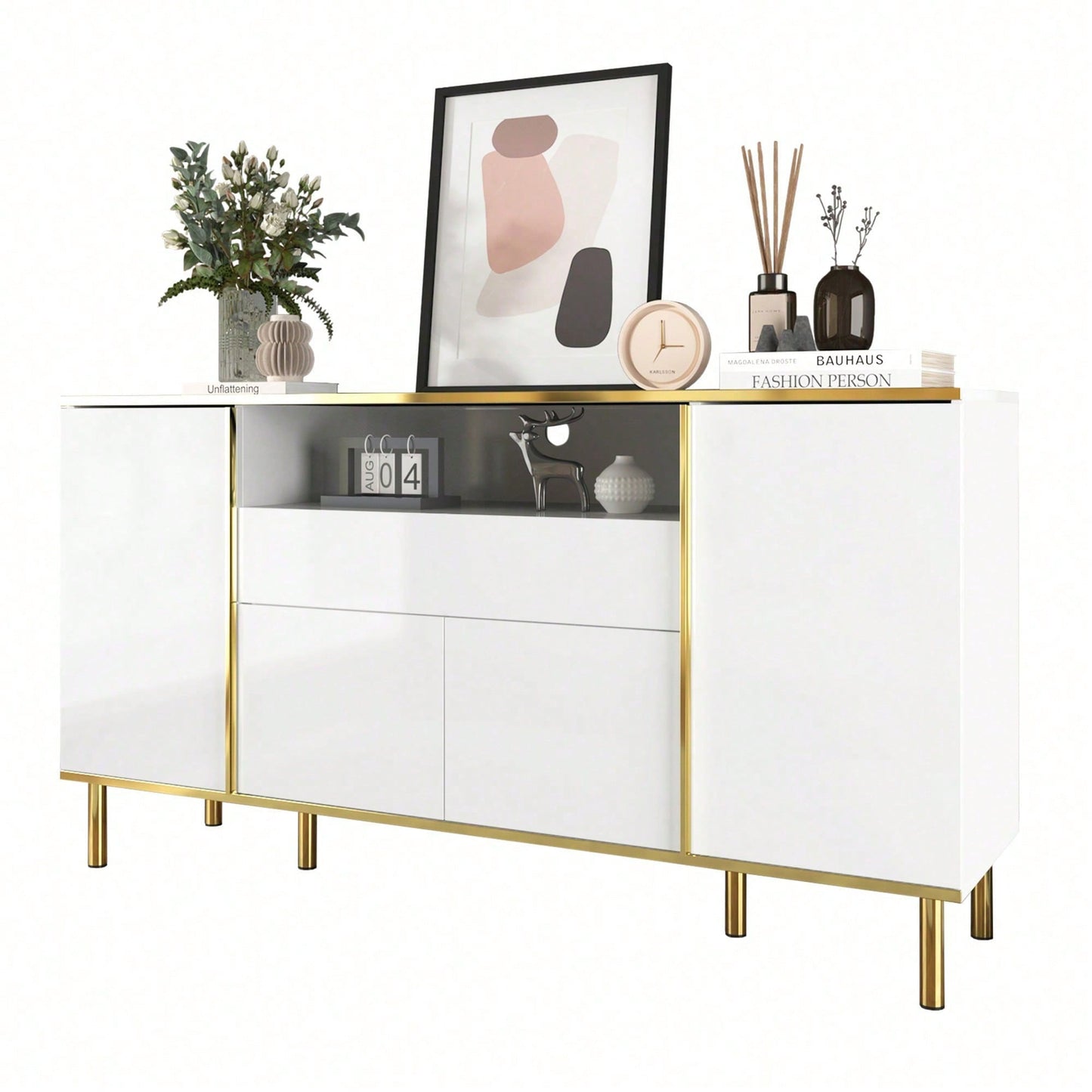 Sideboard, hochglänzende schwarze Kommode mit 1 Schublade, Kommode, Schlafzimmerkommode, hochglänzendes schwarzes Sideboard – B150/T40/H80cm