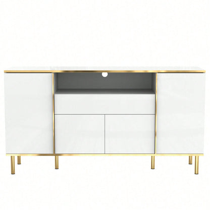 Sideboard, hochglänzende schwarze Kommode mit 1 Schublade, Kommode, Schlafzimmerkommode, hochglänzendes schwarzes Sideboard – B150/T40/H80cm