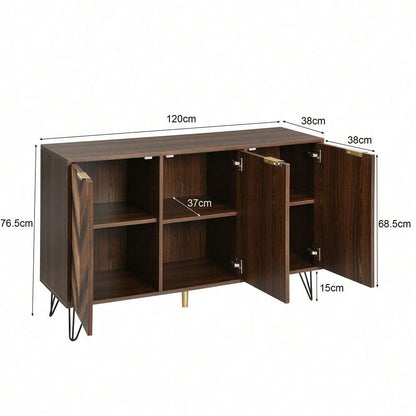 Sideboard, Exklusives Sideboard mit drei Türen, mit stilvollen Details und großzügigem Stauraum. Tür aus Massivholzfurnier, konkave und konvexe Haptik. Enthält Laminate. Kleiner Schrank mit goldenen G