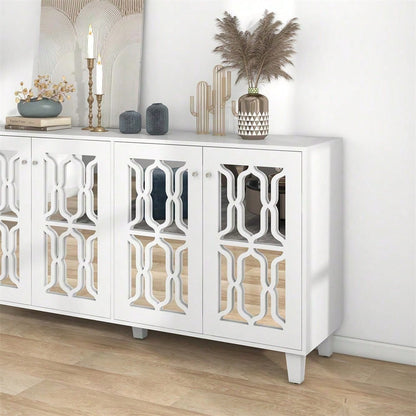 Weiß verspiegelte Anrichte mit kühlen Kristallgriffen, Vier Türen, mit beweglichem Laminat.für Wohn- und Esszimmer, 160 x 40 x 84cm