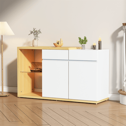 LED Sideboard Breite 120 cm, Multifunktionales Sideboard,Kommode 2 Türen, 2 Schubkästen, Anrichte mit LED-Beleuchtung
