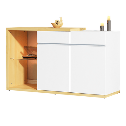 LED Sideboard Breite 120 cm, Multifunktionales Sideboard,Kommode 2 Türen, 2 Schubkästen, Anrichte mit LED-Beleuchtung