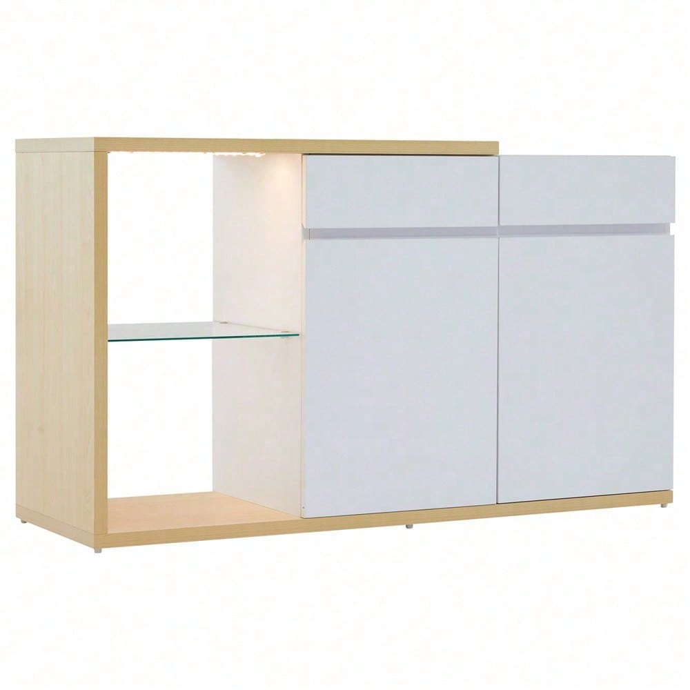 LED Sideboard Breite 120 cm, Multifunktionales Sideboard,Kommode 2 Türen, 2 Schubkästen, Anrichte mit LED-Beleuchtung