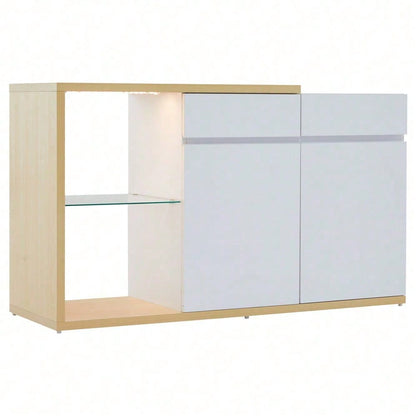 LED Sideboard Breite 120 cm, Multifunktionales Sideboard,Kommode 2 Türen, 2 Schubkästen, Anrichte mit LED-Beleuchtung