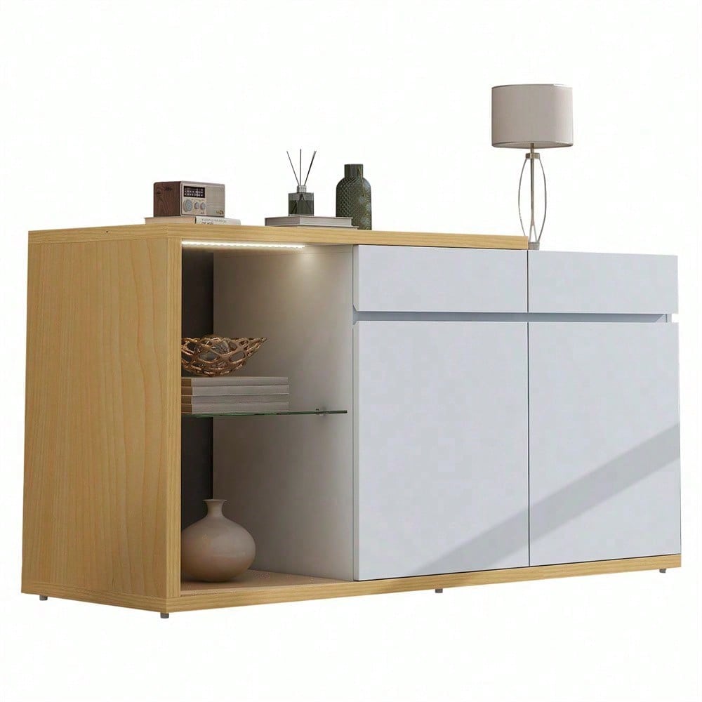 LED Sideboard Breite 120 cm, Multifunktionales Sideboard,Kommode 2 Türen, 2 Schubkästen, Anrichte mit LED-Beleuchtung