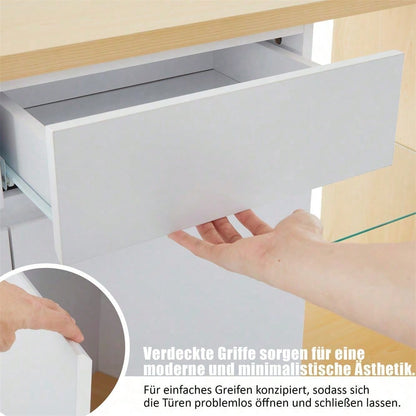 LED Sideboard Breite 120 cm, Multifunktionales Sideboard,Kommode 2 Türen, 2 Schubkästen, Anrichte mit LED-Beleuchtung