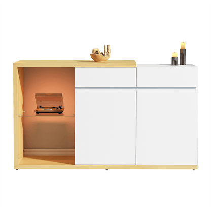 LED Sideboard Breite 120 cm, Multifunktionales Sideboard,Kommode 2 Türen, 2 Schubkästen, Anrichte mit LED-Beleuchtung