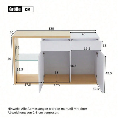 LED Sideboard Breite 120 cm, Multifunktionales Sideboard,Kommode 2 Türen, 2 Schubkästen, Anrichte mit LED-Beleuchtung
