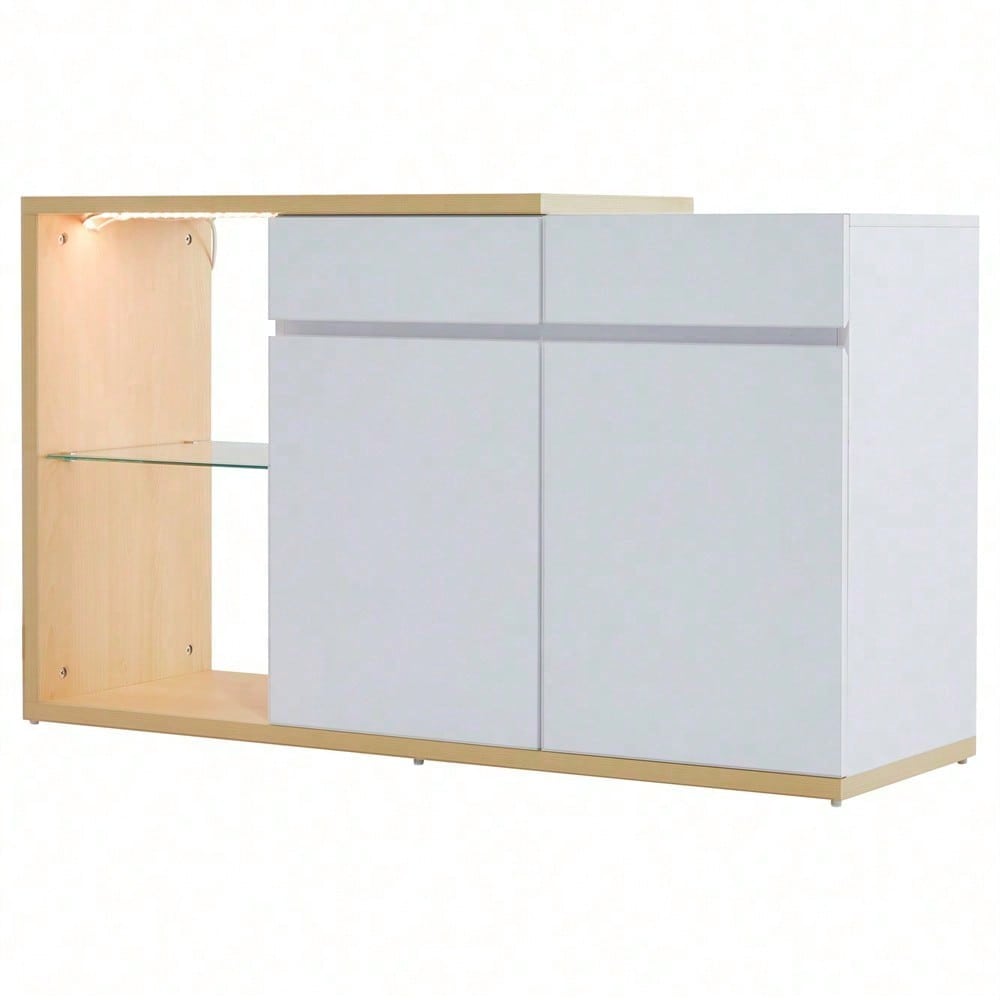 LED Sideboard Breite 120 cm, Multifunktionales Sideboard,Kommode 2 Türen, 2 Schubkästen, Anrichte mit LED-Beleuchtung